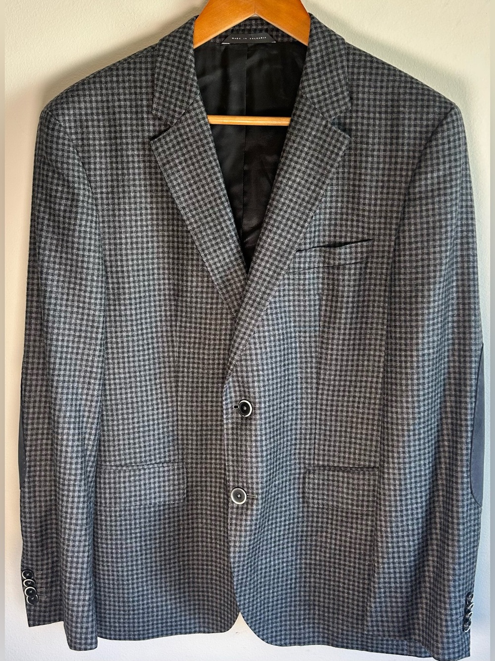 Hugo Boss The Smith Blazer Sport Coat 40S Tesse Wool Elbow Patches Houndstooth